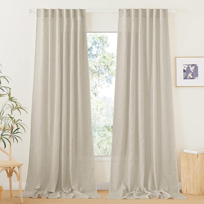 RYB HOME Semi Sheer Curtains 102 inches Long, Back Tab Light Filtering Half by RYBHOME