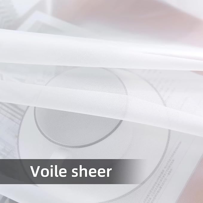 youleyar Solid Sheer Rod Pocket Curtain Voile Draperies 4 Panels White Beige - Image 6