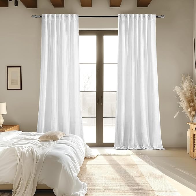 MIULEE White Linen Curtains 86 Inch Long 2 Panels - Image 6