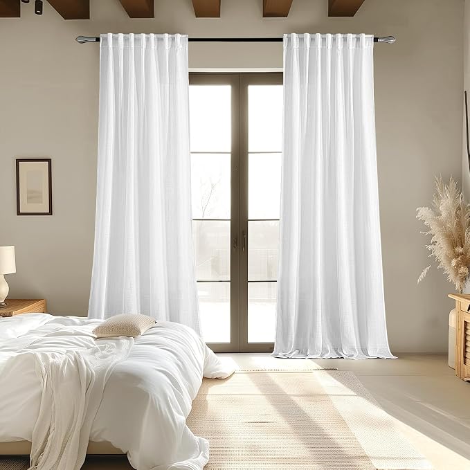 MIULEE White Linen Curtains 108 Inches Long 2 Panels - Image 6