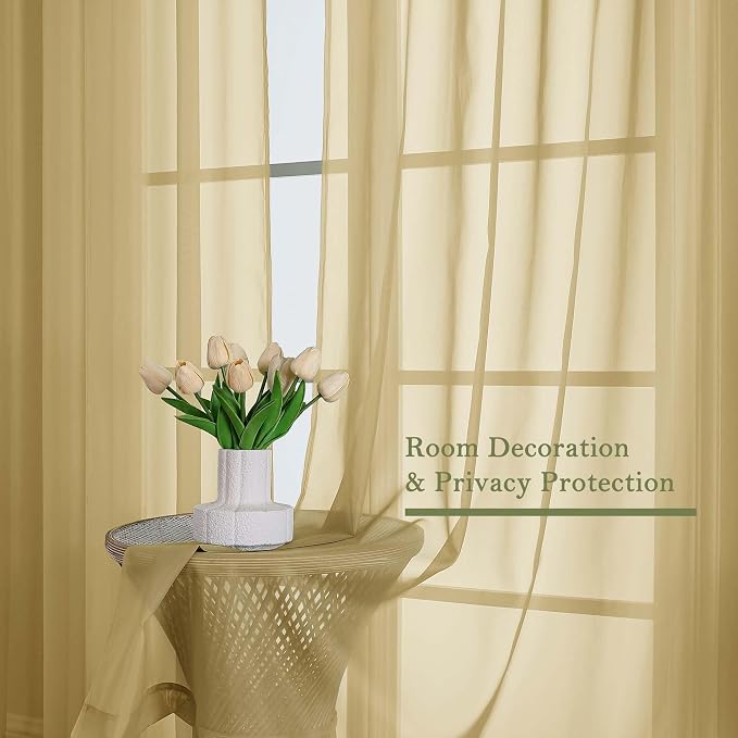 Lecloud Gold Sheer Curtains for Bedroom 84 Inches Long 2 Pcs, Light Filtering - Image 7