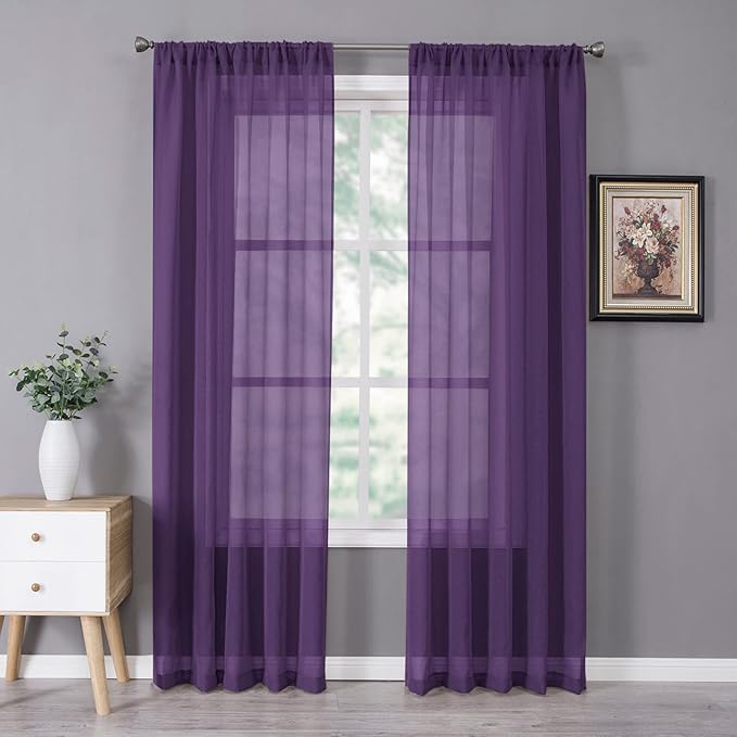 Tollpiz Sheer Curtain Linen Textured Bedroom Curtains Sheer Light Filtering Rod by Tollpiz
