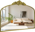 Antique Gold Arch Wall Mirror, 48"x30" Traditional Vintage Mantel Mirror with Ornate Metal Frame, Baroque Victorian Mirror for Fireplace/Entryway/Bathroom/Living Room/Dining Room