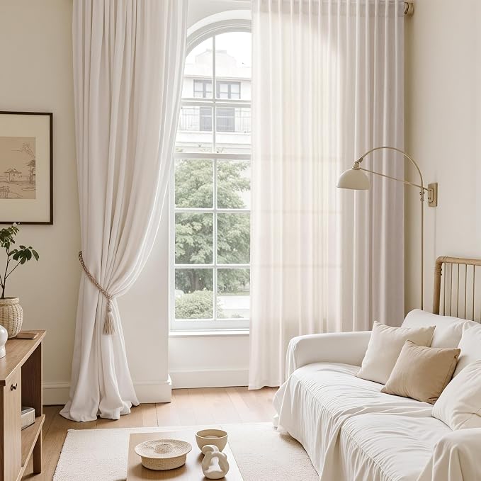 Ivory White Curtains 96 Inches Long 2 Panels - Image 6