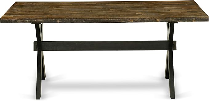East West Furniture X677FL624-5 5 Piece Dining Room Furniture Set Includes a Rectangle Dining Table with X-Legs and 4 Black Linen Fabric Parsons Chairs, 40x72 Inch, Multi-Color