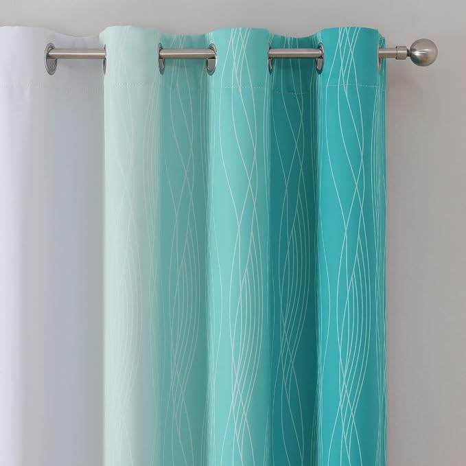 Estelar Textiler Teal and Grayish White Blackout Curtains 108 Inches Long - Image 4