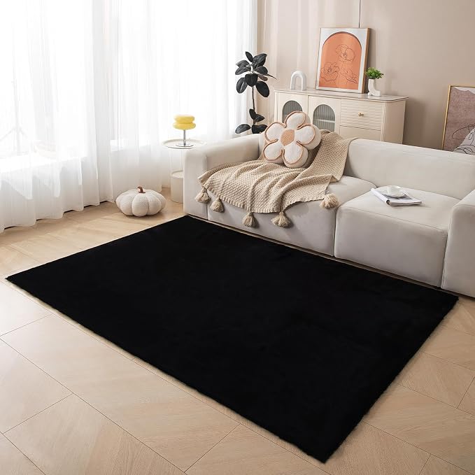 ThreadGlobe Fluffy Faux Rabbit Fur Rug 5'x7', Cloud-Soft Rugs by Unknown