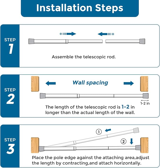 AIZESI Spring Tension Rods Adjustable Tension Curtain Rod Small Tension Rod No - Image 7
