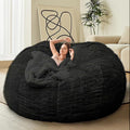 Bean Bag Chair Cover for Adults Kids Comfy Fluffy Giant Round Beanbag Cover Floor Chair Cover for Stuffed Animals Storage, 7FT, Black