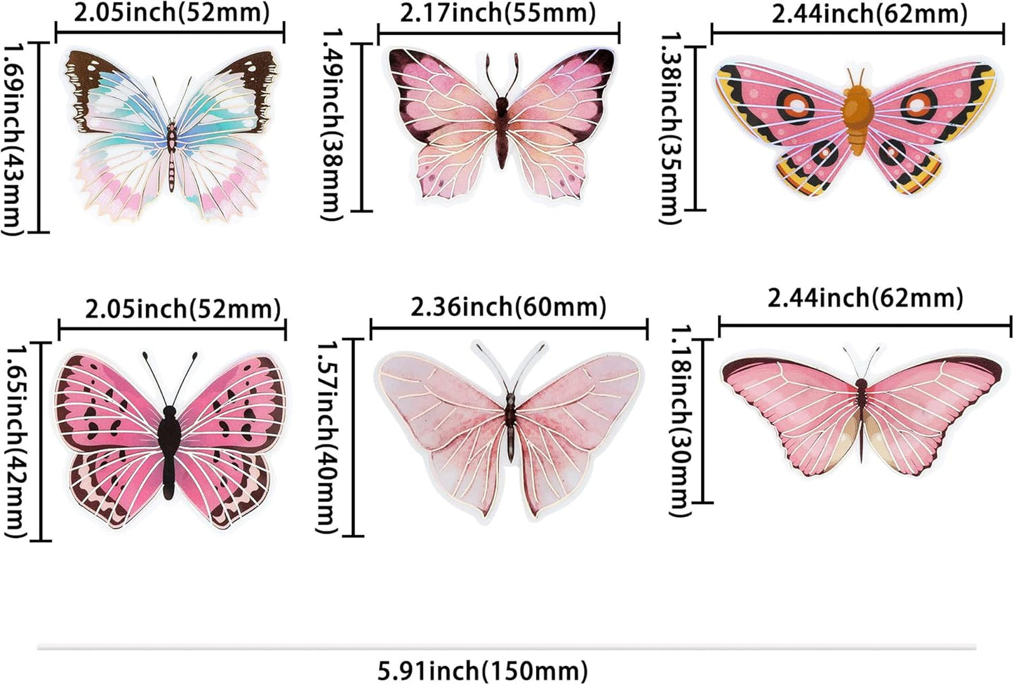 Gyufise 36Pcs Lively Art 3D Butterfly Cupcake Toppers - Pink Decorations for Girls' Birthday, Wedding, Party Cakes