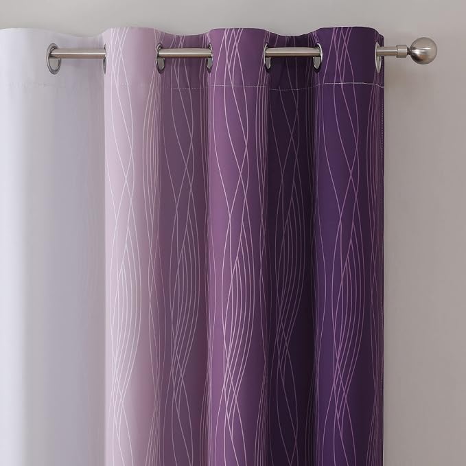 Estelar Textiler Purple and Greyish White Blackout Curtains 54 Inch Length - Image 4