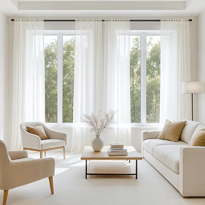 MIULEE Ivory Sheer Curtains 96 Inches Long, 4 Panels Set, Light Filtering Rod by MIULEE