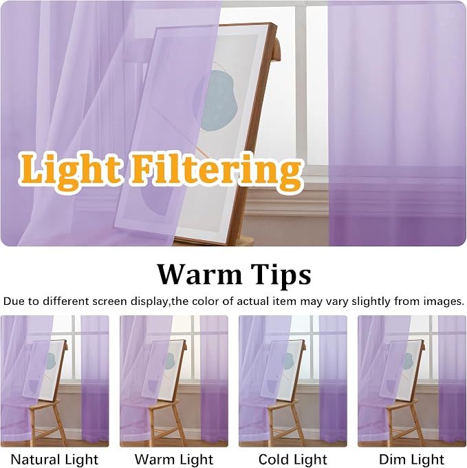 Gwine Lilac Sheer Curtains 72 Inches Long 2 Panels Set - Image 5
