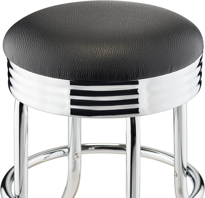 TRINITY Heavy Duty 25-Inch Backless Swivel Bar Stool for Kitchen, Garage, or Workshop, Chrome Finish with Faux Leather Seat, 2 Pack, Black