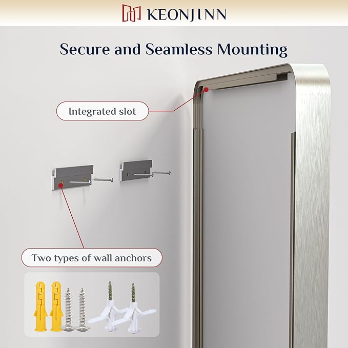 Keonjinn Brushed Nickel Mirror 40 x 30 Inch Large Silver Bathroom Mirror for Over Sink, Rounded Rectangle Farmhouse Vanity Mirror with Metal Frame, HD Tempered Glass Wall Mirror(Horizontal/Vertical)