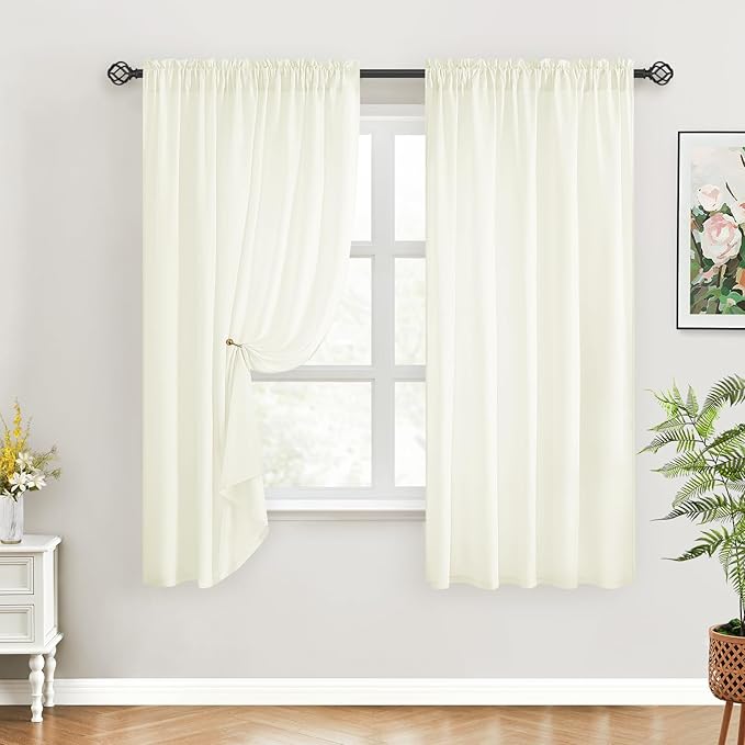 HOMEIDEAS Non-See-Through Ivory Privacy Sheer Curtains, 52 X 63 Inches Long 2 - Image 2