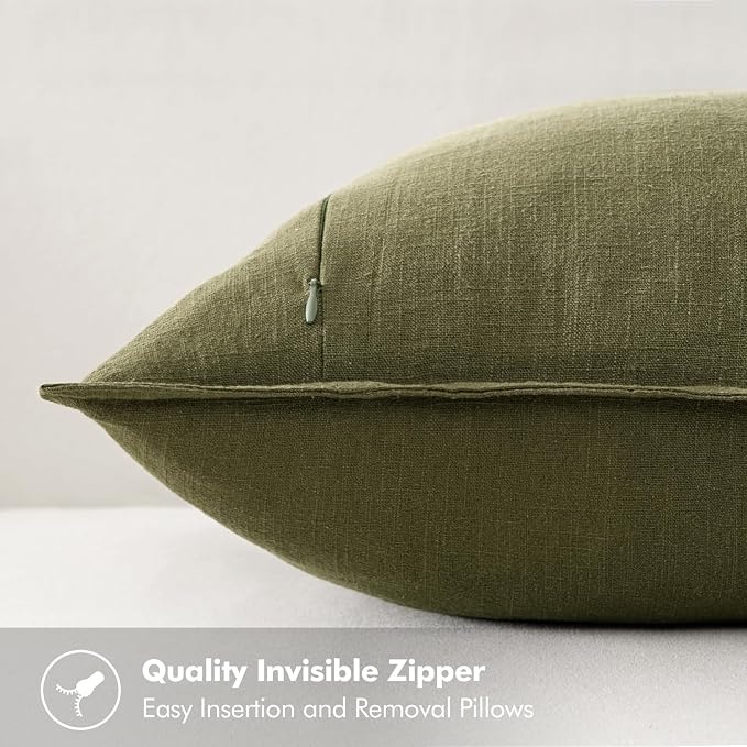 MIULEE Decorative Linen Pillow Covers 20x20 Inch Green ​Boho Farmhouse​ - Image 3