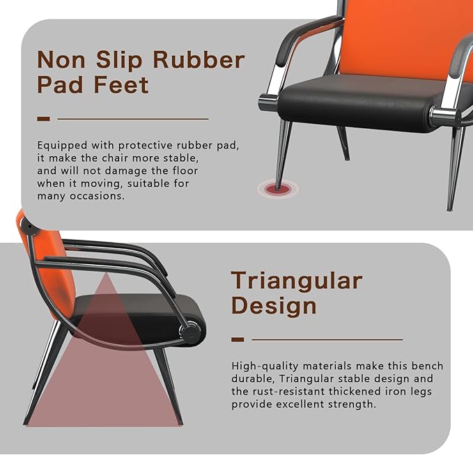 wonline 4 Seat Waiting Room Chair with Armrest PU Leather Office Furniture, Office Guest Seating Lobby Conference Reception Chairs for Airport Clinic Hospital Bank Salon Barber(Orange&Black)