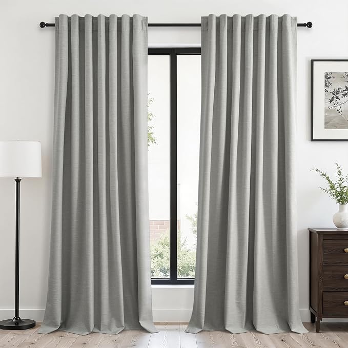 Frost Grey Blackout Linen Curtains 96 Inches Long 2 Panels by Topfinel