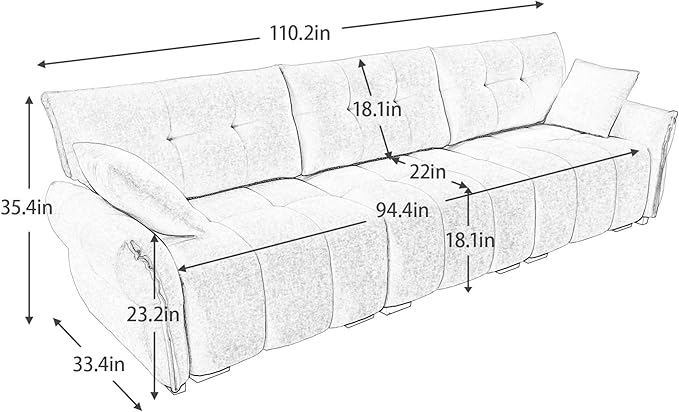 Modern Chenille Fabric 3-Seat Sofa w/ 2 Pillows, Premium Upholstery Living Room Couch with Tufted Backrest & Comfortable Armrests and High-Resilience Memory Foam Cushions,White
