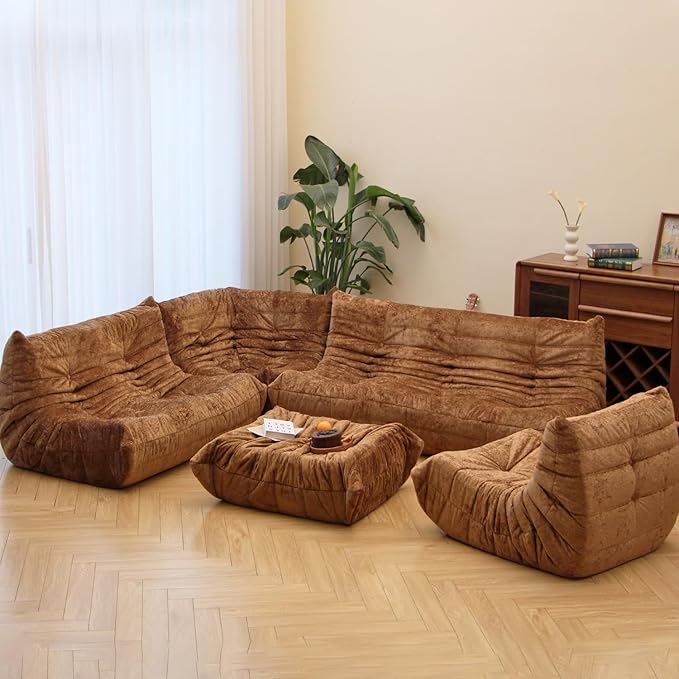 N&V Fireside Chair, Mid Century Armless Floor Sofa, Soft Premium Chenille Floor Lounge Chair, Foam Sofa Accent Chair for Living Room Bedroom and Office (Brown, Single)