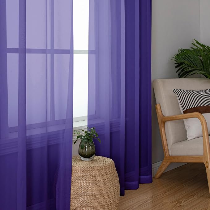 Simplebrand Purple Sheer Curtains 84 Inches Long, Light Filtering Rod Pocket - Image 4