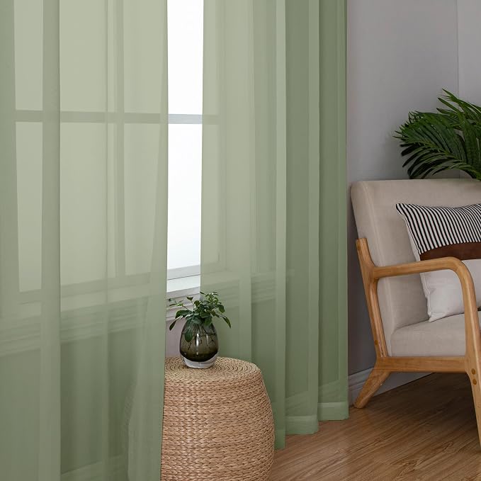 Chyhomenyc Sage Green Sheer Curtains 54 Inch Long 2 Panels Set, Short Rod - Image 9