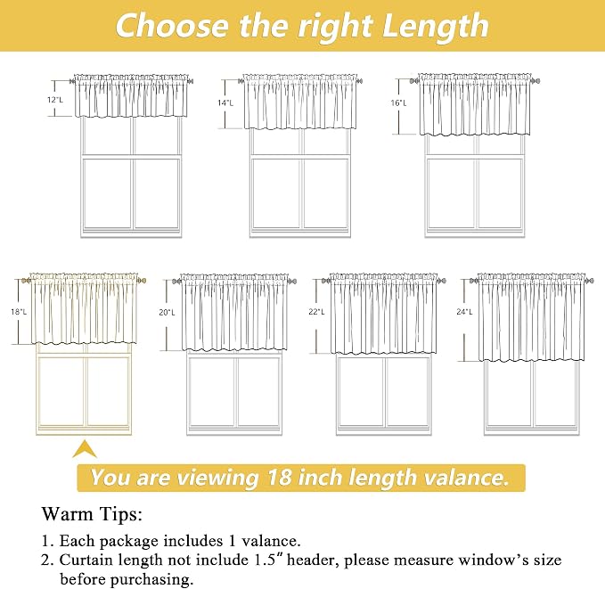 OWENIE Grey Valances for Windows 1 Pcs 18 Inch Length, Light Filtering Textured - Image 3