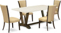 East West Furniture V727VE703-5 5 Piece Dining Room Table Set Includes a Rectangle Dining Table with V-Legs and 4 Brown Linen Fabric Upholstered Parson Chairs, 40x72 Inch, Multi-Color