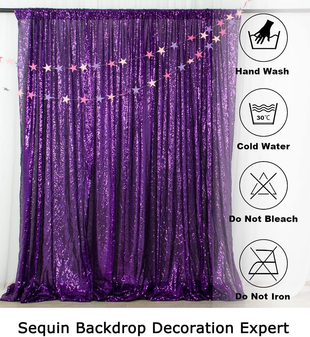 ShinyBeauty Purple Sequin-Backdrop-Curtain 2Panels 5FTx10FT Glitter Wedding Backdrop Photography Backdrops Shimmer Curtains Payette Sequin Backdrop Royal Purple Fabric Background