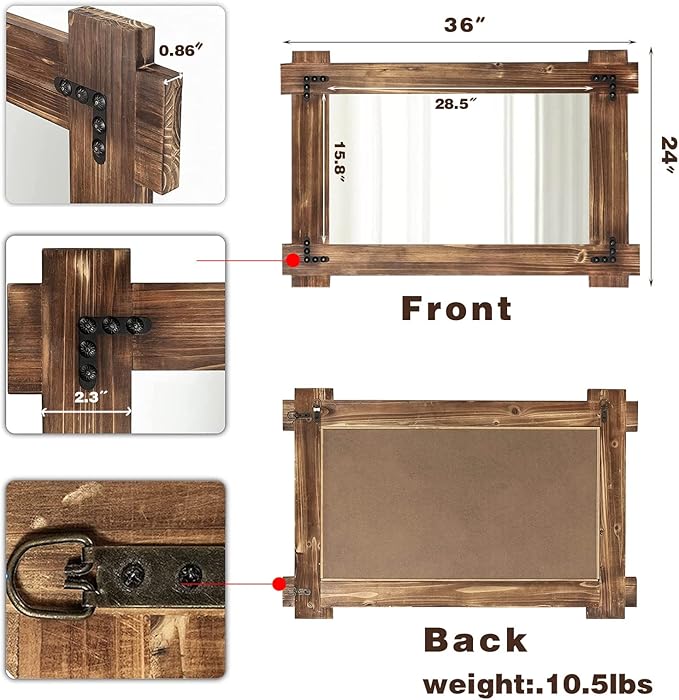 MeMoreCool Farmhouse Rustic Wood Framed Bathroom Mirror, Decorative Wall Mounted Rectangular Mirror for Bedroom, Living Room, or Bathroom, 24x36 Inch