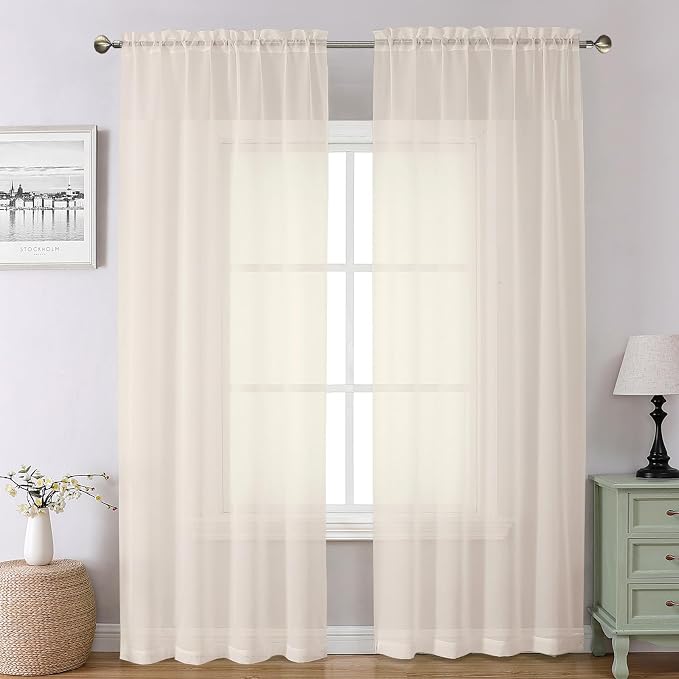 Chyhomenyc Cream Sheer Curtains 108 Inches Long by Chyhomenyc