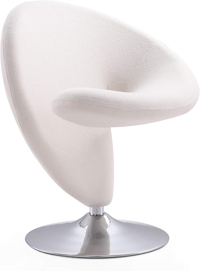 Manhattan Comfort Curl Swivel Accent Chair Set of 2 with 360° Turn, Fully Assembled, Upholstered in Wool Blend, Modern Ergonomic Design with Polished Chrome Base, Living Room & Office, Set of 1, Cream