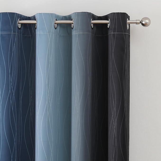Estelar Textiler Navy Blue and Black Ombre Blackout Curtains 72 Inch Length 2 - Image 4
