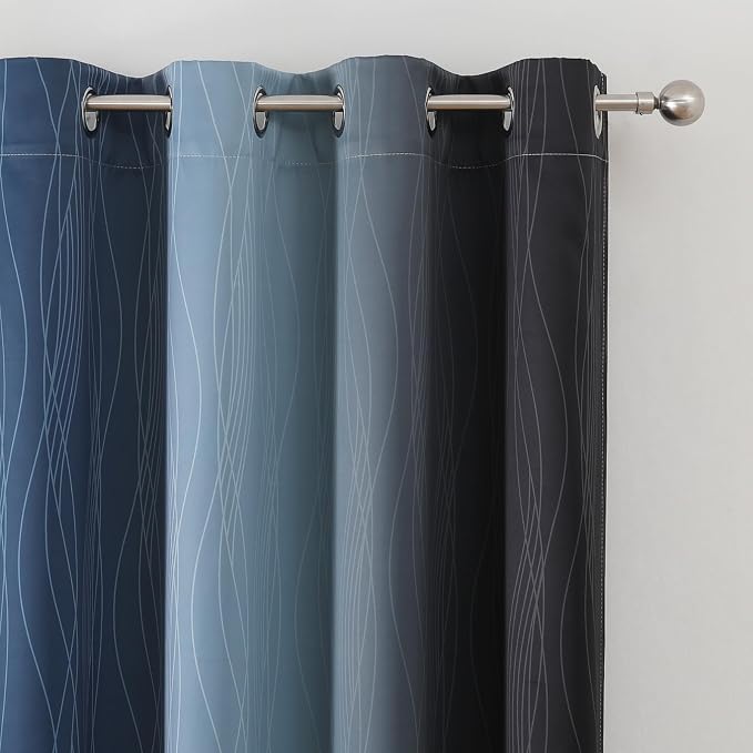 Estelar Textiler Black and Navy Blue Ombre Blackout Curtains 45 Inch Length - Image 4