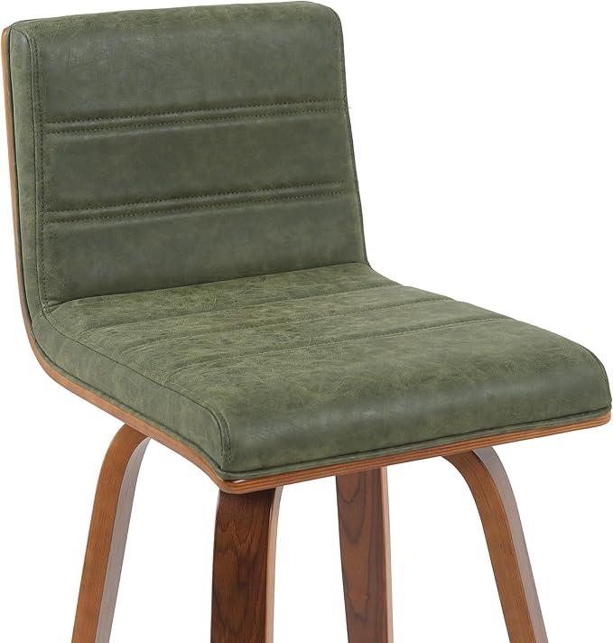 Vienna Modern Counter Height Swivel Bar Stool with Vintage Green Upholstered Seat and Walnut Finished Wood Frame Set of 3