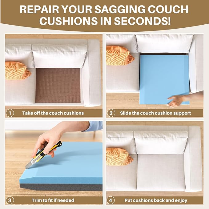 Couch Cushion Support for Sagging Cushions 20''x20'', Two in One Sofa Cushion Support to Repair Sagging Seats, Lift Saggy Seats, Extend Couch's Life, Blue & Grey 2PCS