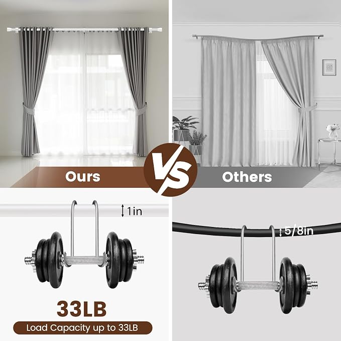 1” Diameter Curtain Rods Itself is 30 to 144 inch 2 Pack Fit 30-142 inch - Image 4