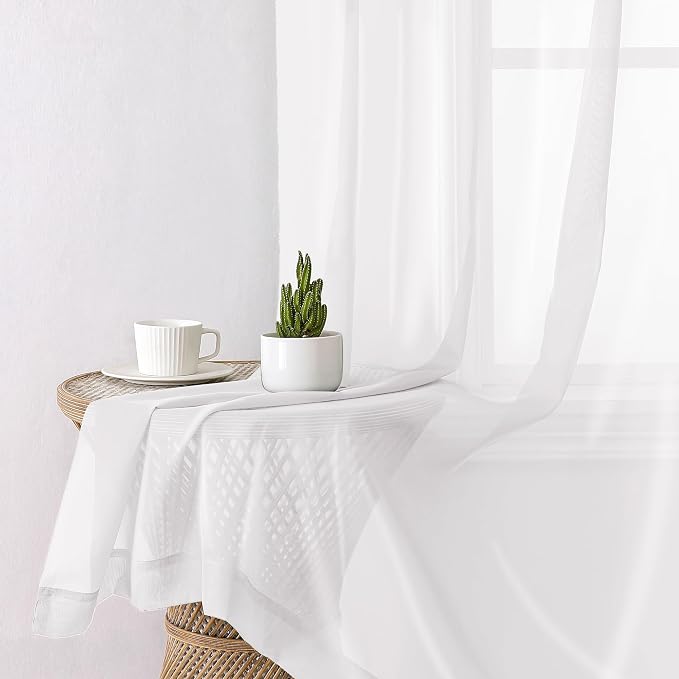 Lecloud White Sheer Curtains 84 Inch Length 2 Panels Set, Airy Voile Window - Image 9