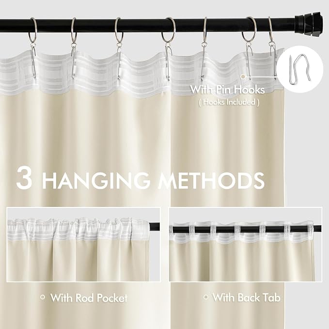 MIULEE Birch Back Tab Blackout Curtain 96 Inch Long 2 Panels Set - Image 3