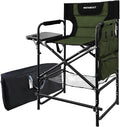 Tall Folding Directors Chair with Side Table 26.77" Seat Height Foldable Camping Chair Bar Stool for Makeup Artist Face Painting with Footrest and Storage Pocket Supports 350LBS