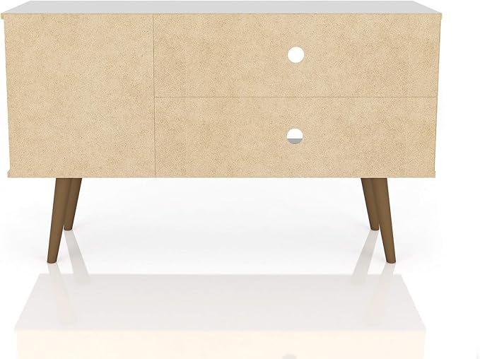 Manhattan Comfort Liberty Mid Century Modern TV Stand for Televisions up to 46 Inches, Bedroom and Living Room Entertainment Center with Storage, Shelves, and Cabinet, 43" Wide, White/Yellow