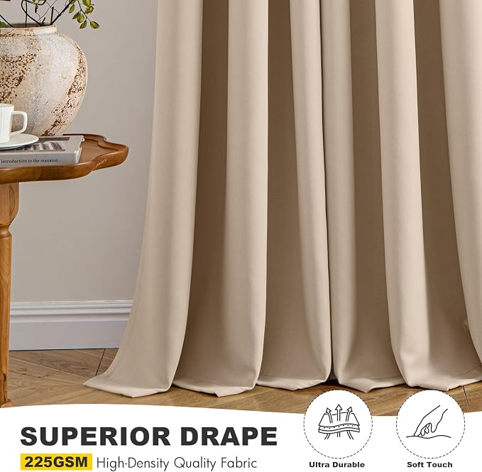 MIULEE Beige Blackout Curtains for Bedroom Living Room 63 Inches Long 2 Panels - Image 5