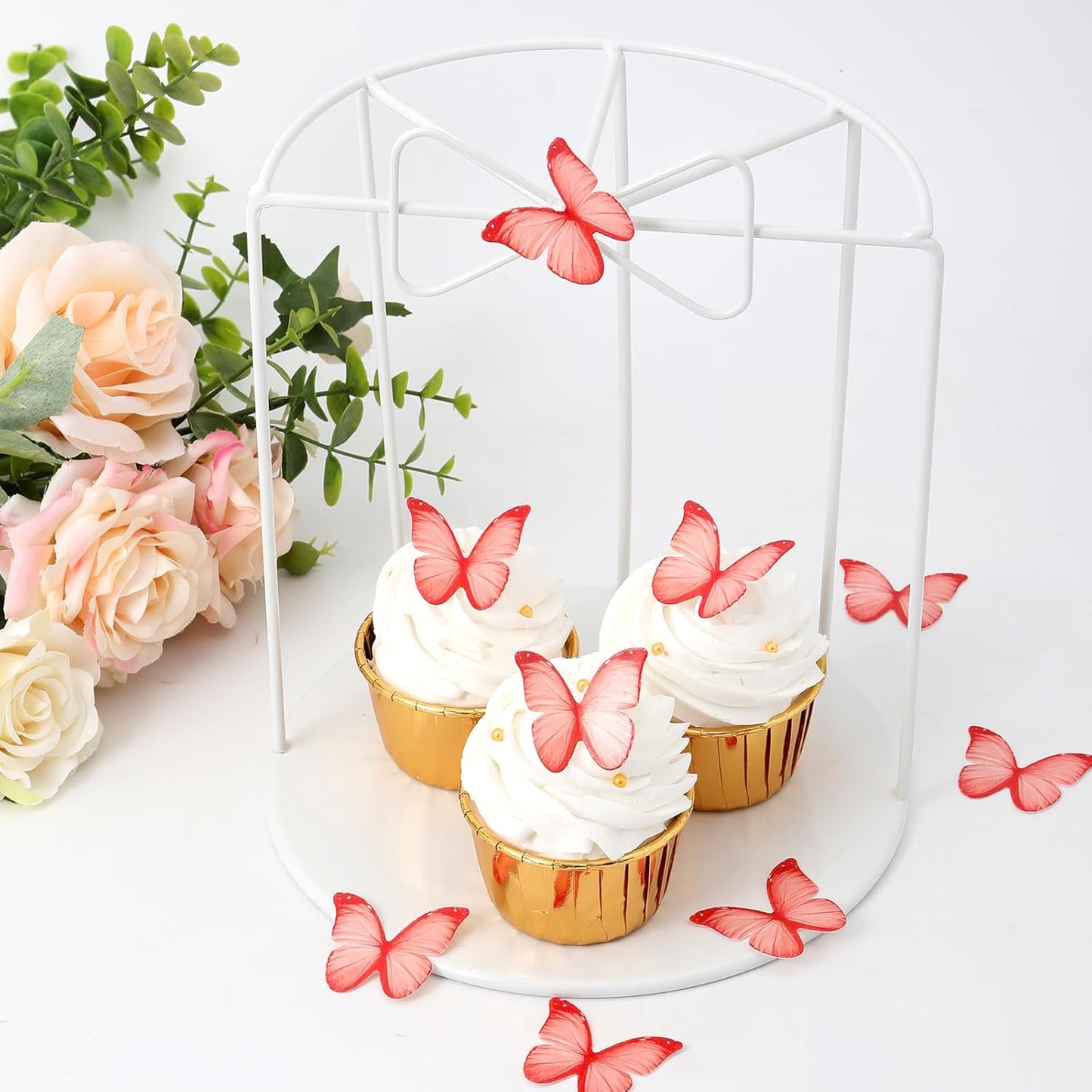 48PCS Wafer Paper Butterfly Cake Toppers YOcity Edible Butterflies for Cake Decorations Red Butterfly Cupcake Toppers for Birthday Party Wedding Food Decorations (Red)
