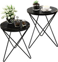 HLR Modern Round Side Table Set of 2, End Table with Marble Effect Top and Gold Metal Frame, Small Side Table for Living Room, Bedroom, Sofa and Couch, Black Legs, Black Marble top