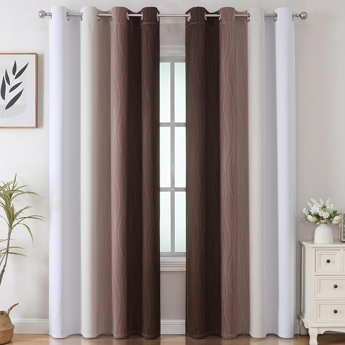 Estelar Textiler Brown and Greyish White Gradient Blackout Curtains - Image 2