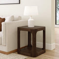 Plank+Beam Modern Rounded Square Side Table with Shelf, Solid Wood End Table for Living Room, 20in, Walnut
