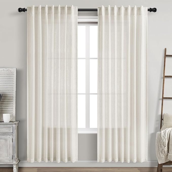 Cream Linen Curtains 80 inch Length by Nanspring
