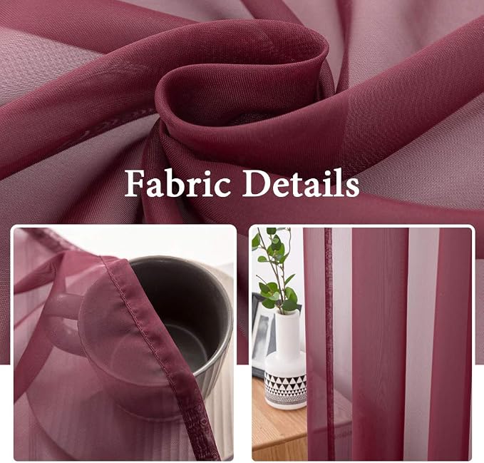 MIULEE Wine Red Christmas Window Sheer Curtains - Image 2