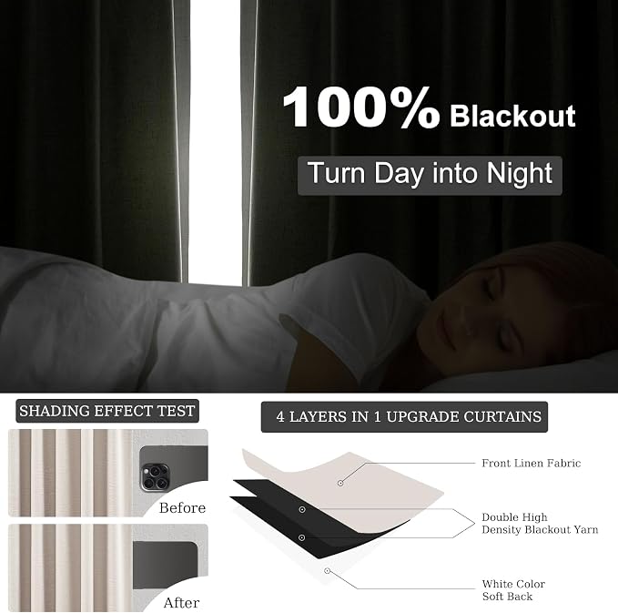 92 Inch Long Curtains Blackout 2 Panels, Custom Made Modern Neutral Soundproof - Image 6